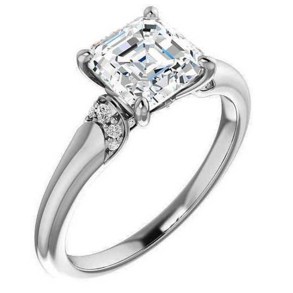 1.9Carat -7.0mm Asscher Moissanite Accented Engagement Ring - Picture 2 of 15